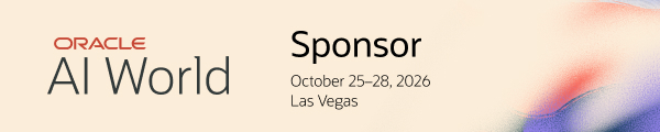 Oracle AI World 2026 sponsor badge, 25 to 28 October 2026, Las Vegas